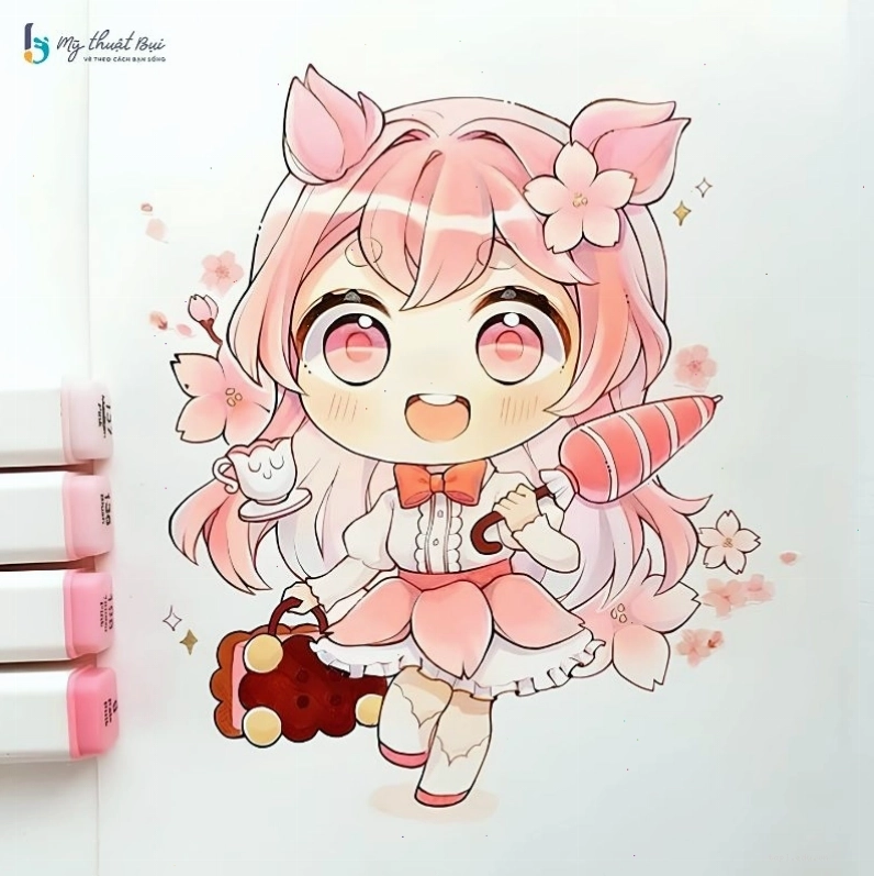 Chibi nữ anime với biểu cảm tinh nghịch