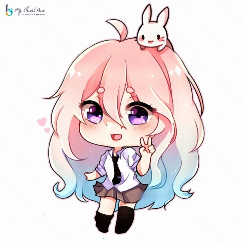 Chibi nữ cầm bó hoa nhỏ