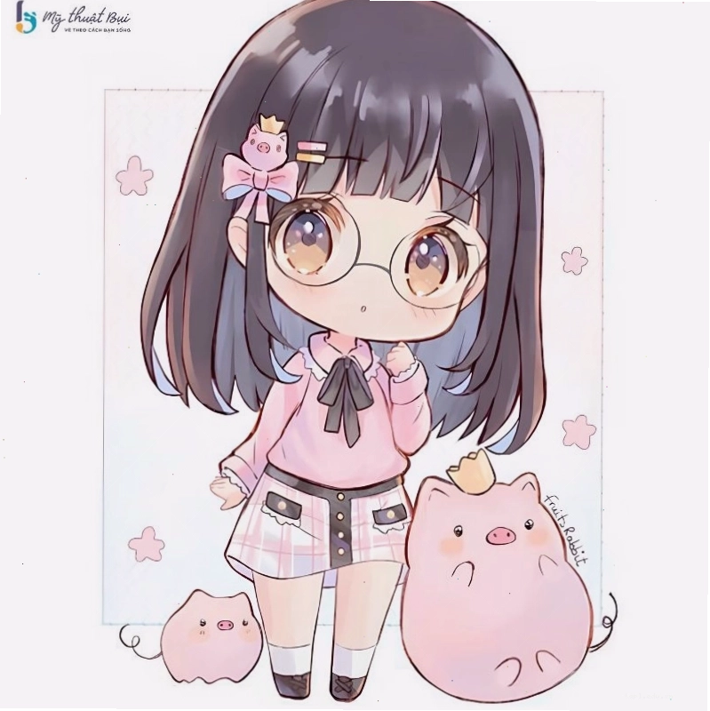 Chibi nữ với trang phục phù thủy nhí đầy màu sắc
