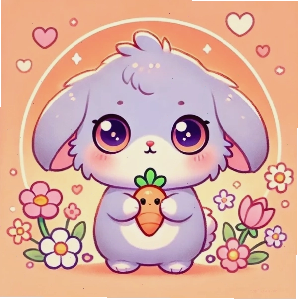 Chú thỏ chibi với bộ lông trắng muốt và đôi tai dài