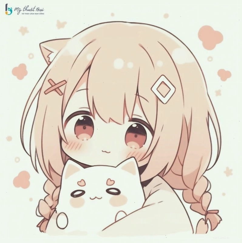 Cô gái anime chibi cầm bó hoa nhỏ