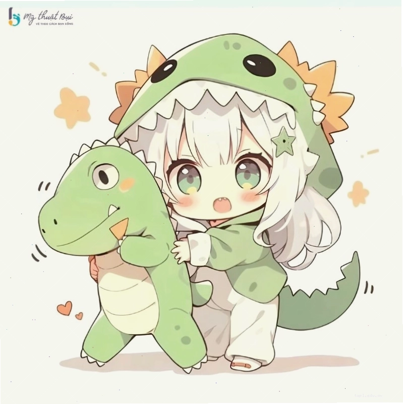 Cô gái anime chibi với phong cách thời trang hiện đại