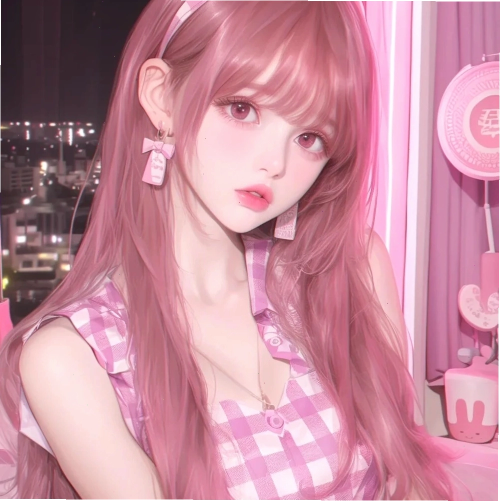 Cô gái anime với mái tóc hồng nổi bật và trang phục dễ thương