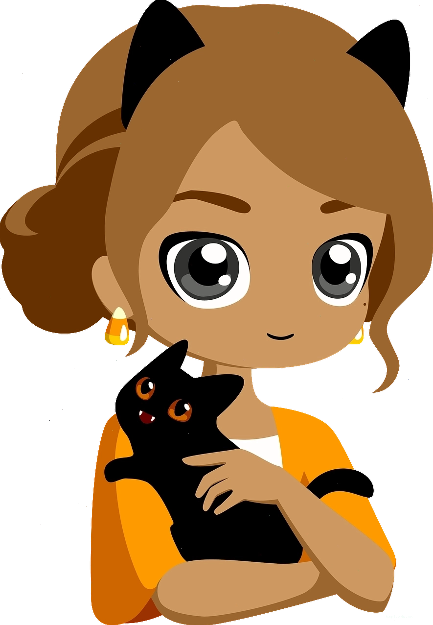 Cô gái chibi bên chú mèo dễ thương