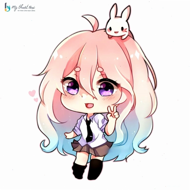Cô gái chibi cầm bó hoa