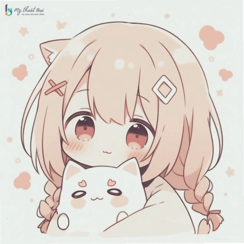 Cô gái chibi dễ thương đang cầm một bông hoa nhỏ