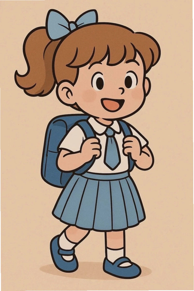 Cô gái chibi đeo kính và mang cặp sách