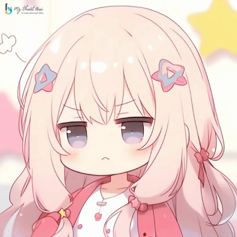Cô gái chibi với mái tóc hồng bồng bềnh