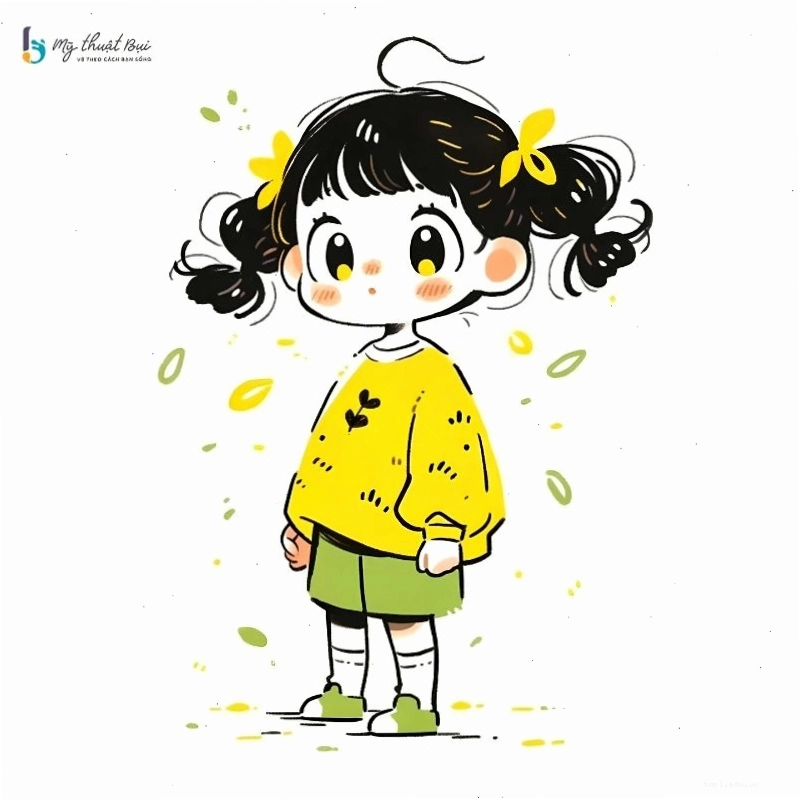 Cô gái chibi với trang phục dễ thương và phụ kiện đáng yêu