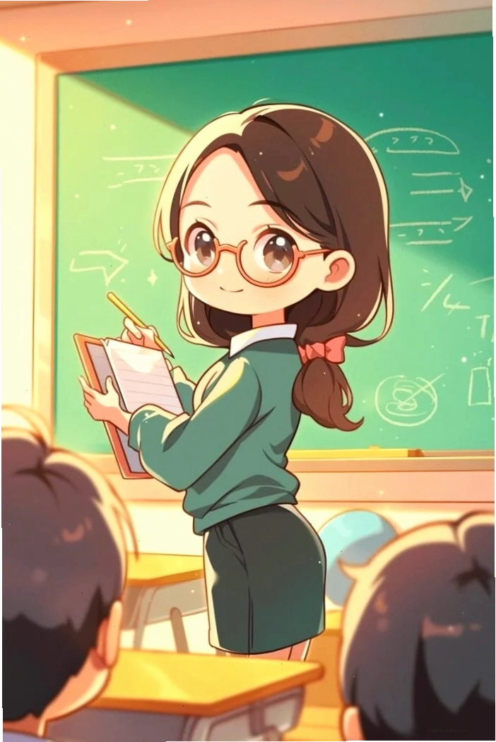 Cô giáo và học sinh chibi tương tác vui vẻ