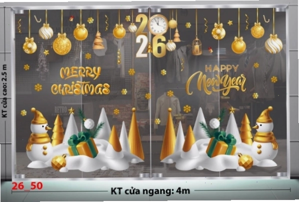 Decal dán tường combo 50 với hình ảnh ông già Noel và hộp quà