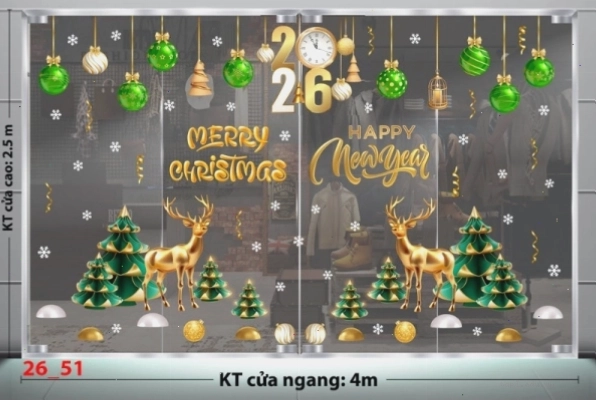 Decal dán tường combo 51 với hình ảnh ông già Noel và xe trượt tuyết