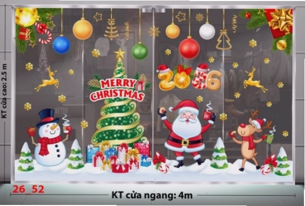 Decal dán tường combo 52 với hình ảnh người tuyết và quà tặng