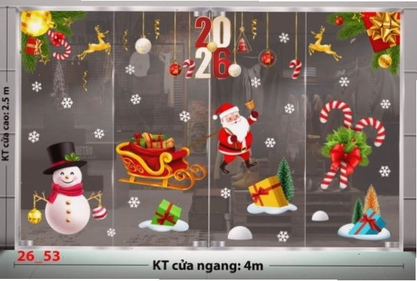 Decal dán tường combo 53 với họa tiết cây thông Noel và chuông