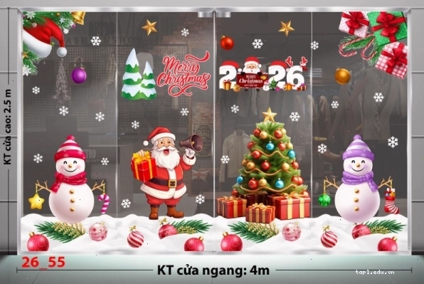 Decal dán tường combo 55 với hình ảnh đàn tuần lộc và cây thông