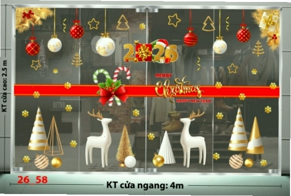 Decal dán tường combo 58 với hình ảnh ông già Noel và xe tuần lộc
