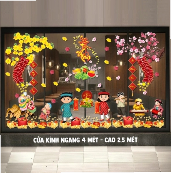 Decal Tết hoa mai đào đón xuân mới