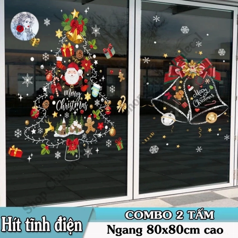 Decal tĩnh điện trang trí Giáng Sinh quả chuông và cây thông