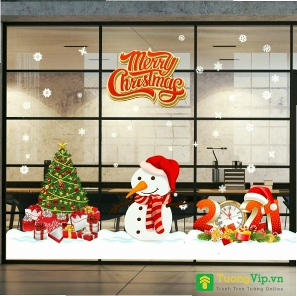 Decal trang trí cây thông Noel và người tuyết