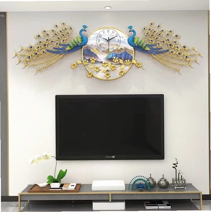 Đồng hồ treo tường decor đôi chim công xòe 02