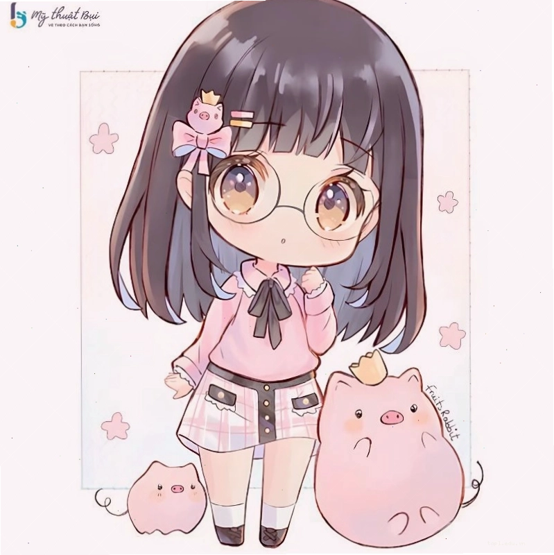 Hình ảnh chibi girl dễ thương bên cạnh chú mèo
