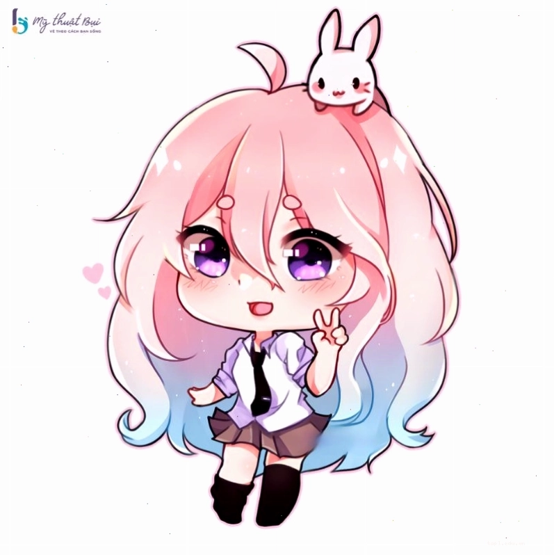 Hình ảnh chibi nữ dễ thương cầm bó hoa