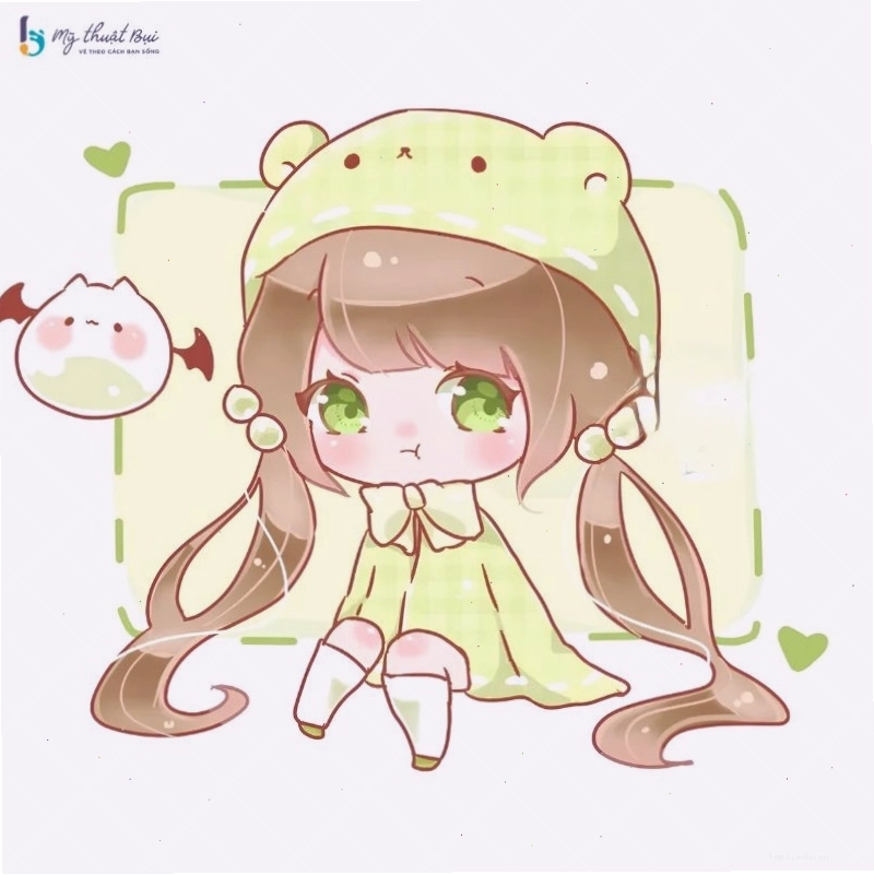 Hình ảnh chibi nữ dễ thương với đôi cánh thiên thần