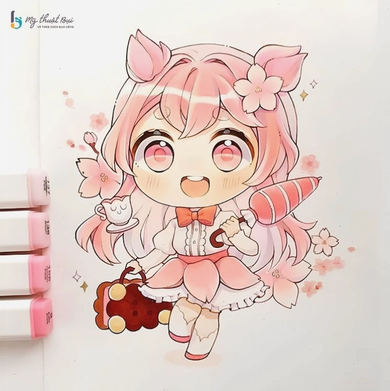 Hình ảnh chibi nữ dễ thương với phụ kiện nơ tóc