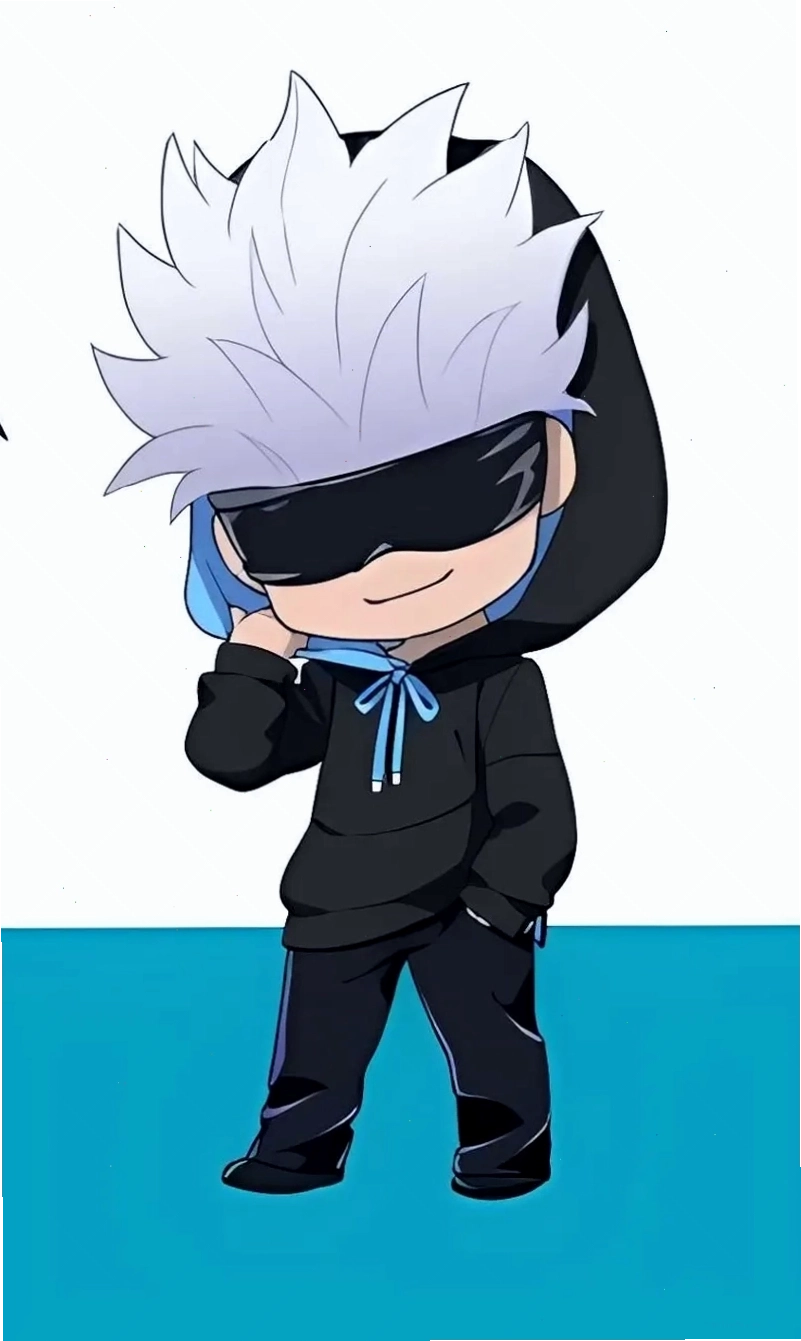 Hình ảnh Gojo Satoru phiên bản chibi với trang phục đặc trưng