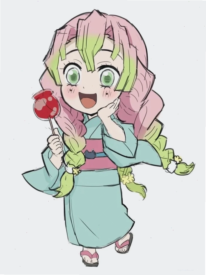 Hình ảnh Kanroji Mitsuri chibi đáng yêu với nụ cười rạng rỡ