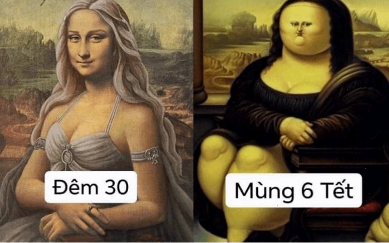 Hình ảnh meme hài hước về nỗi ám ảnh tăng cân ngày Tết
