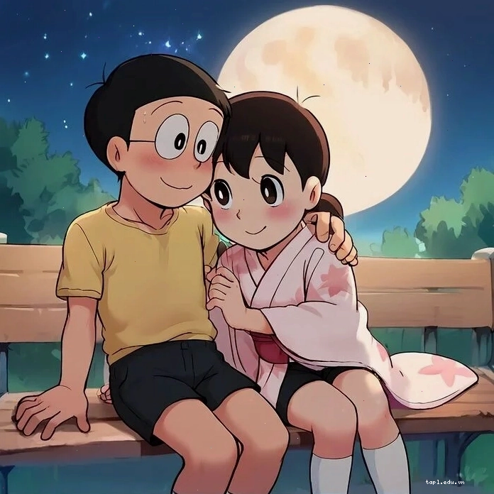 Hình ảnh Nobita và Shizuka tình cảm phiên bản chibi