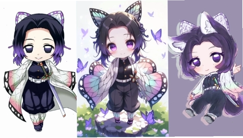 Hình ảnh Shinobu chibi với đôi mắt to tròn và nụ cười rạng rỡ