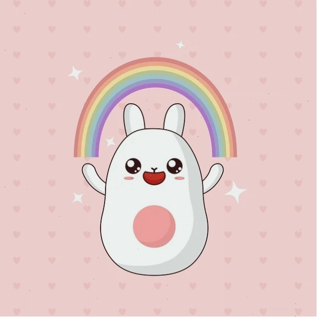 Hình cô gái chibi dễ thương bên cầu vồng
