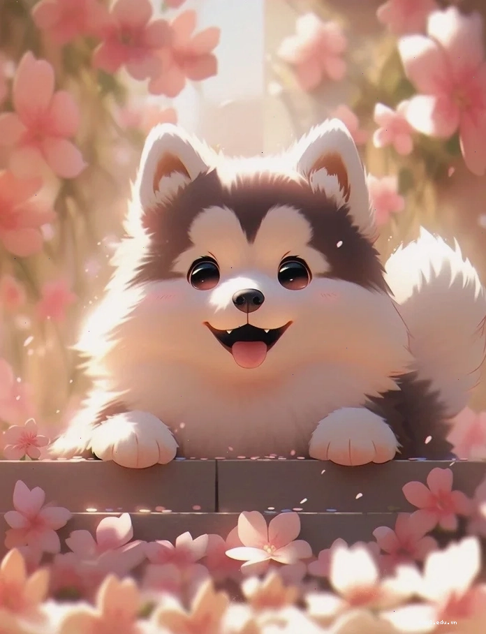Hình con chó chibi đáng yêu với màu sắc tươi tắn