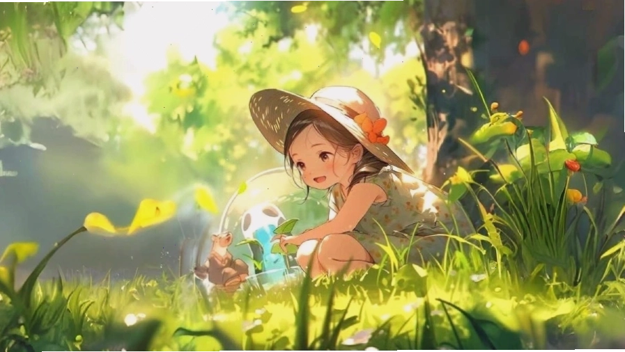 Hình nền anime với nhân vật nữ và biểu cảm vui tươi
