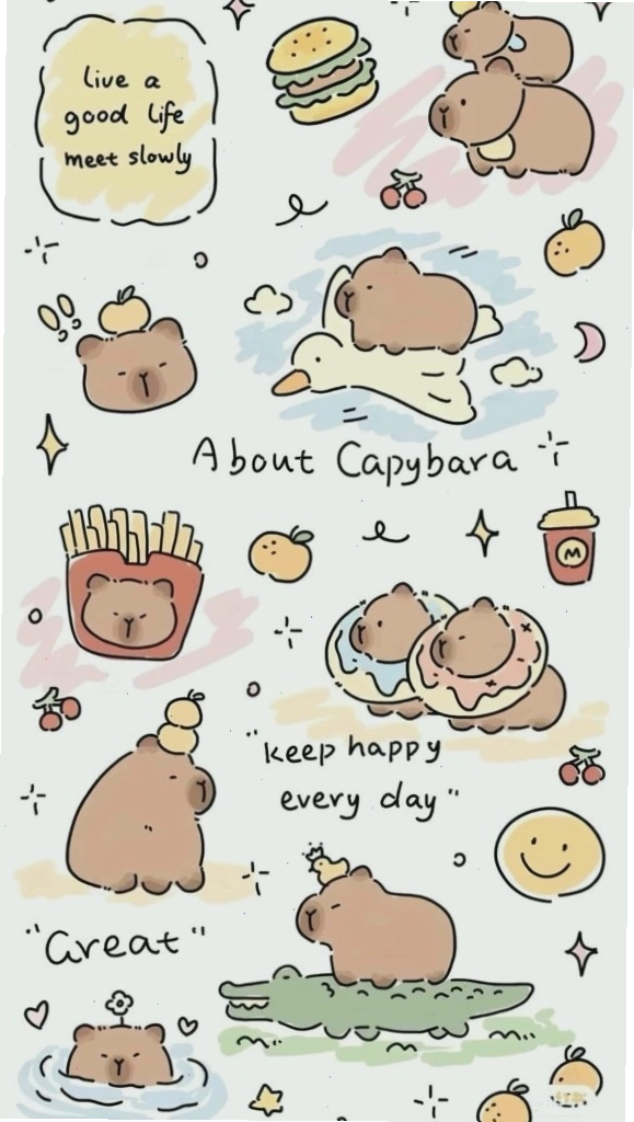 Hình nền capybara chibi màu sắc rực rỡ