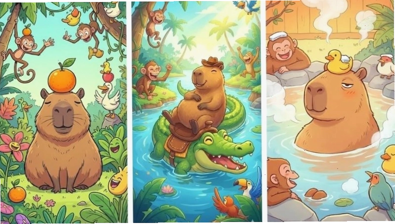 Hình nền capybara hài hước, thích hợp làm meme máy tính
