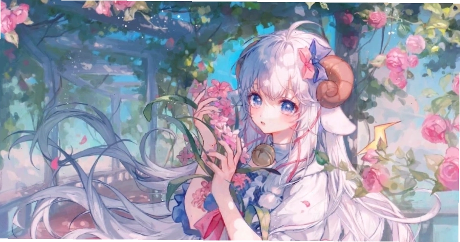 Hình nền máy tính anime cô gái với đôi mắt to tròn và nụ cười tươi
