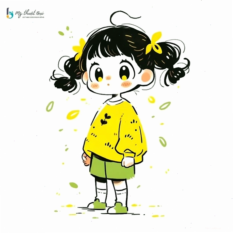 Hình vẽ chibi cute girl với đôi mắt to tròn và nụ cười rạng rỡ