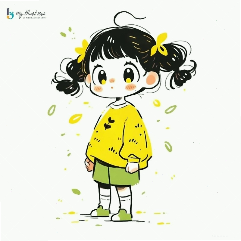 Hình vẽ chibi girl dễ thương với đôi mắt to tròn và biểu cảm ngộ nghĩnh