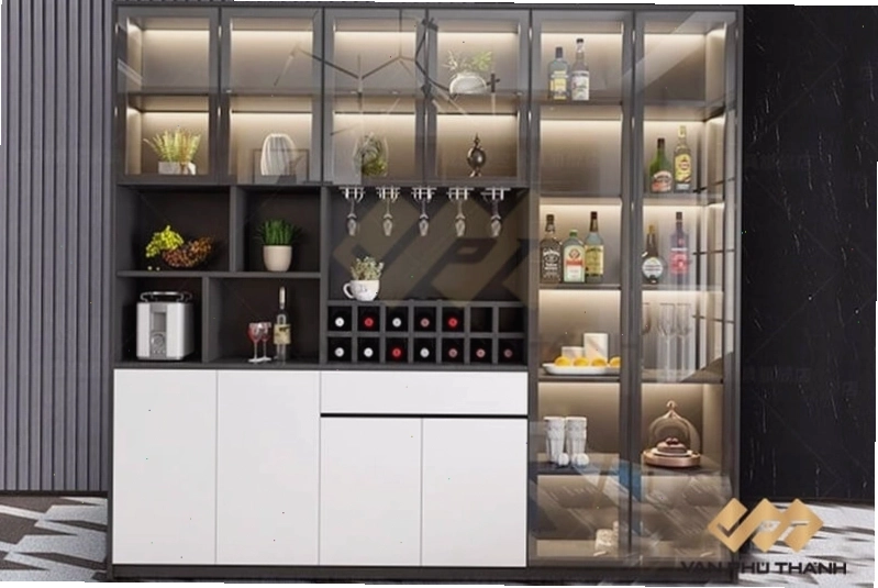 Kệ tủ trang trí phòng khách hiện đại với nhiều ngăn chứa