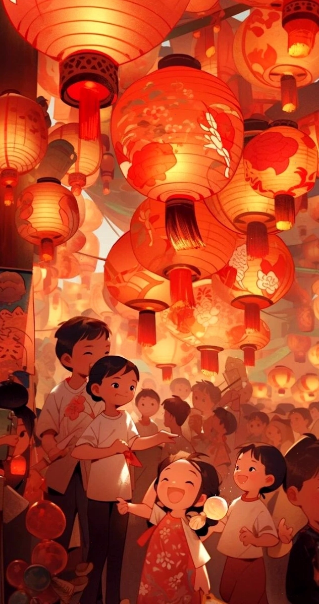 Làm mới màn hình điện thoại với hình nền Tết anime đèn lồng đỏ