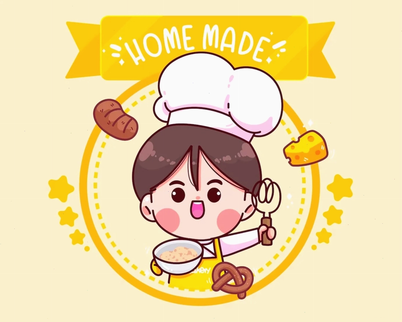 Logo chibi được thiết kế với phong cách vui nhộn và màu sắc tươi sáng