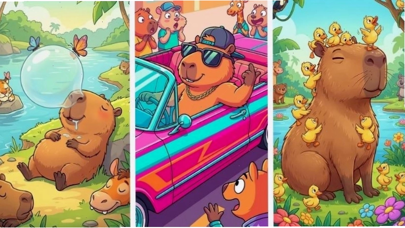 Màn hình capybara lầy lội tạo hiệu ứng meme vui nhộn
