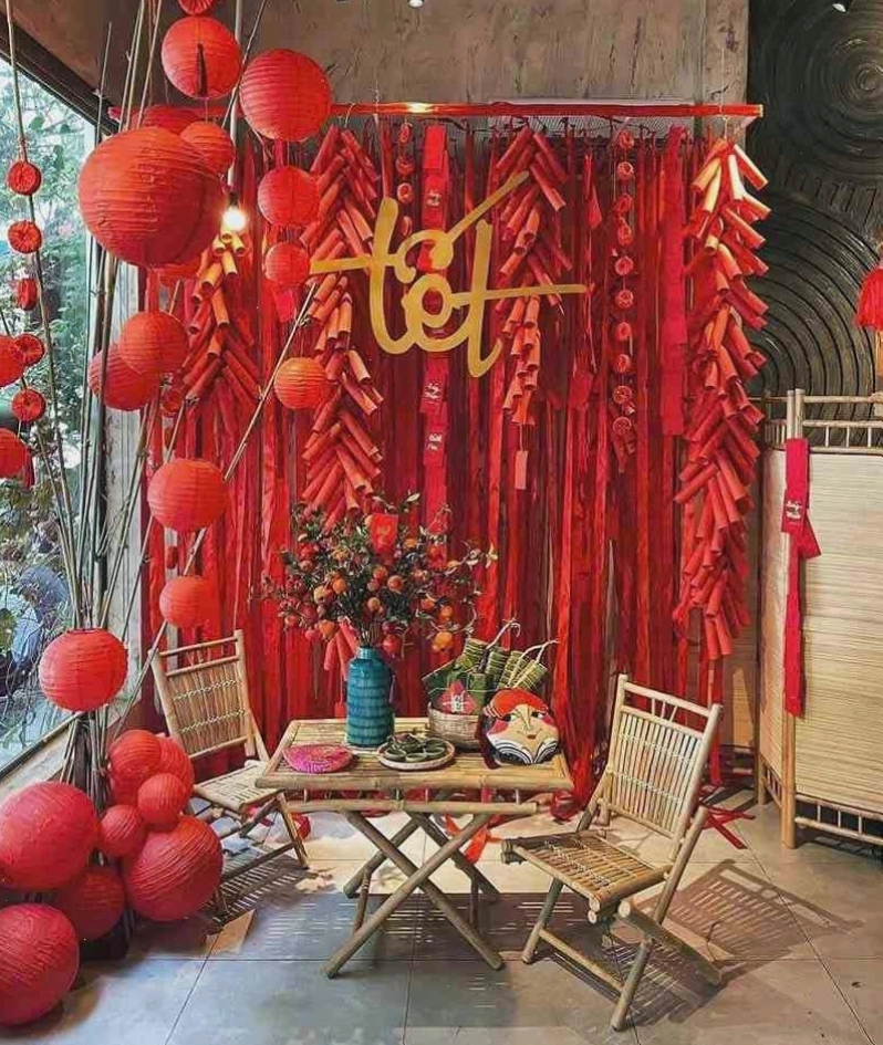 Mẫu tiểu cảnh Tết màu đỏ