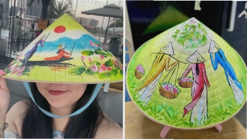 Mẫu trang trí nón lá với họa tiết hoa văn Việt Nam