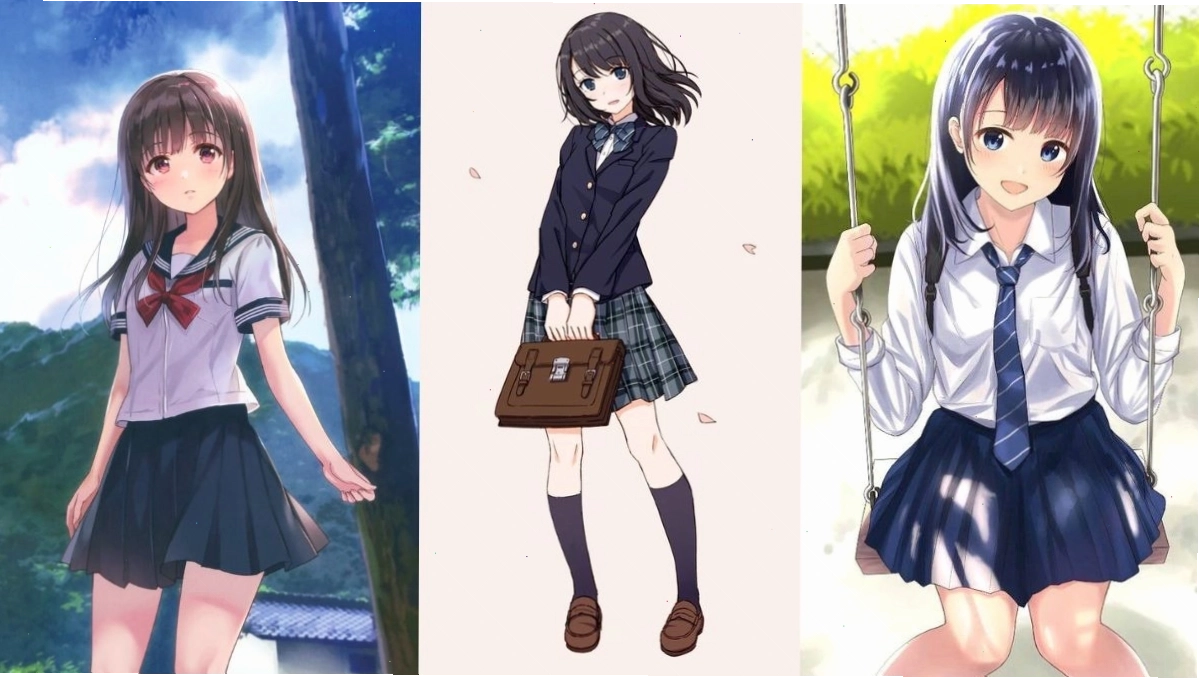 Mẫu váy xếp ly và áo sơ mi phong cách học đường cho nhân vật chibi nữ dễ thương
