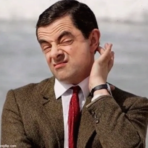 Meme Mr Bean gãi đầu lúng túng dễ thương thể hiện sự bối rối