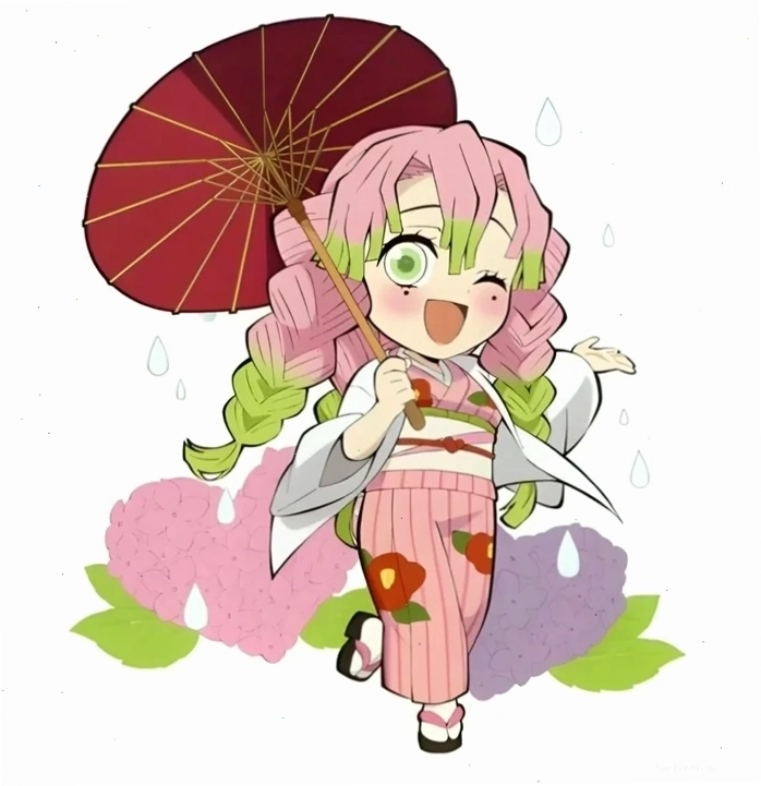 Mitsuri chibi trong bối cảnh chiến đấu